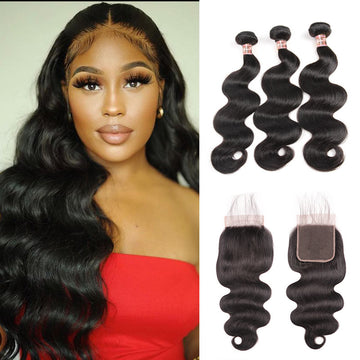 Ali Annabelle Peruvian Body Wave Hair With 4x4 Lace Closure Virgin Human Hair Bundles With Closure